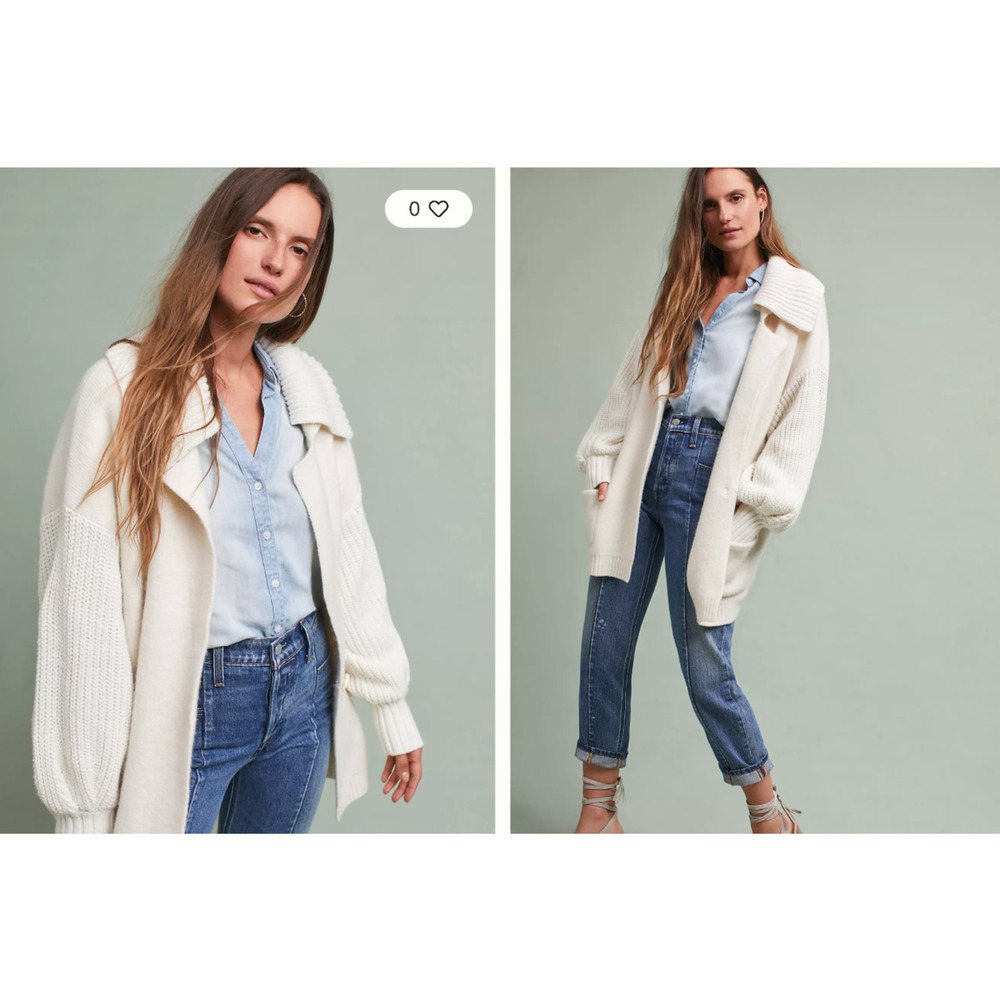 Anthropologie Alpaca Wool Sleeping On Snow Elspeth Longline Cardigan XS Collared - Picture 2 of 10